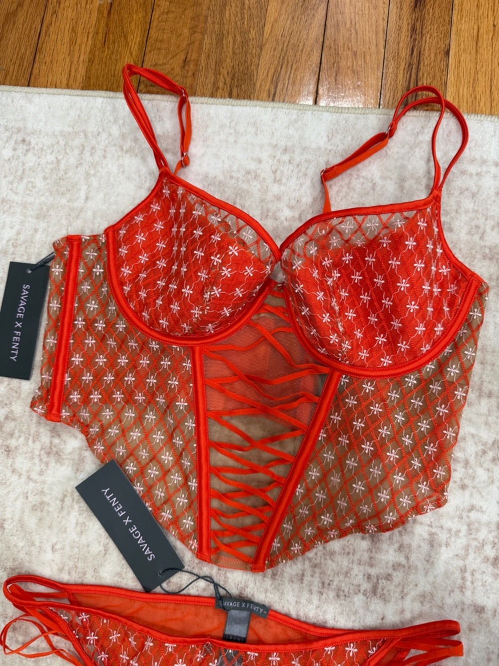 Savage X Fenty Star Mesh Bustier & Strappy Thong Set - Picture 2 of 10